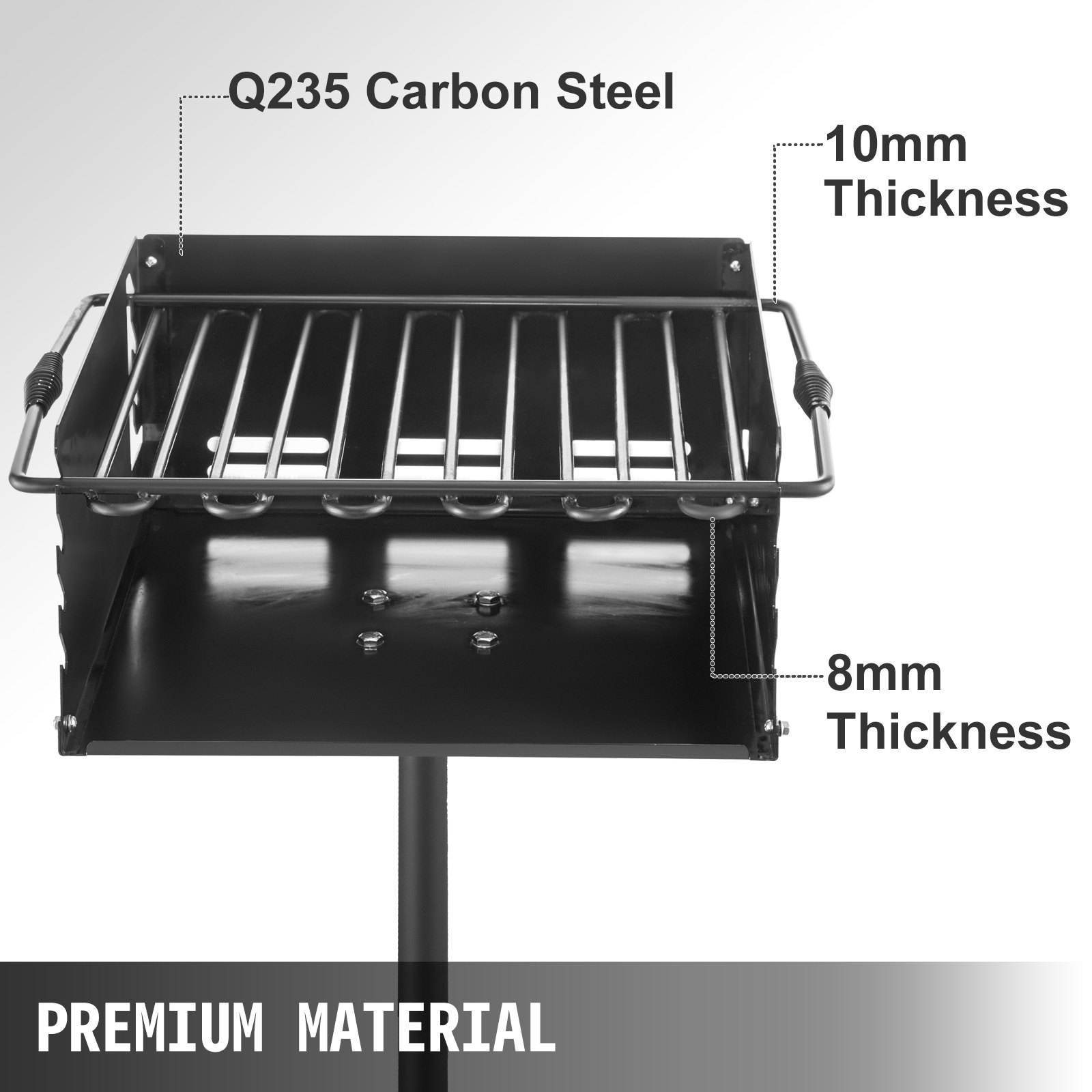 VEVOR Park Style Charcoal Grill 21x21x8 Inch with Grate, Single Post