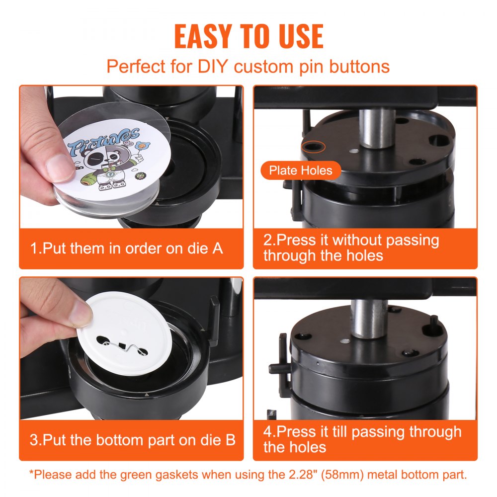 VEVOR Button Maker Machine, 1/1.25/2.28 inch(25/32/58mm) 3-in-1 Pin ...
