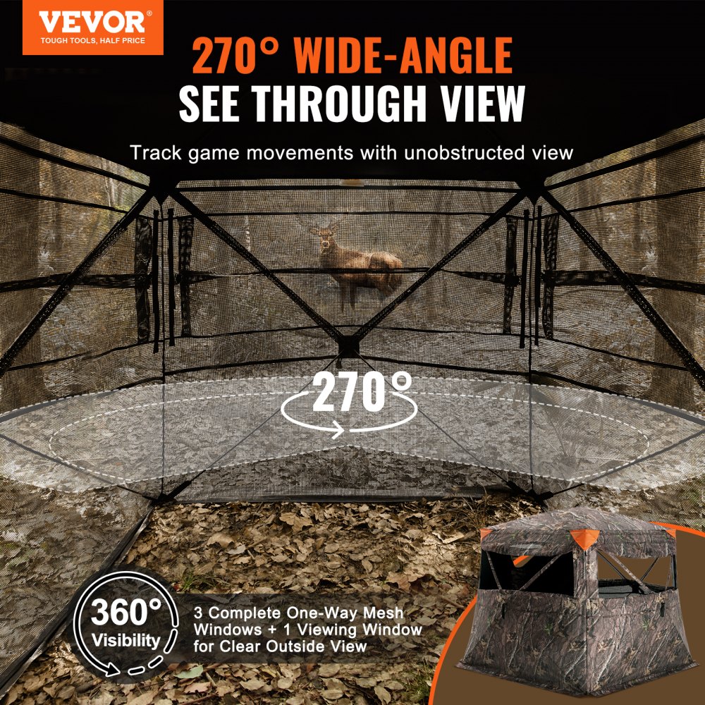 FUNHORUN Hunting Blind With Floor Mat, 360 Degree See Through Ground Blind