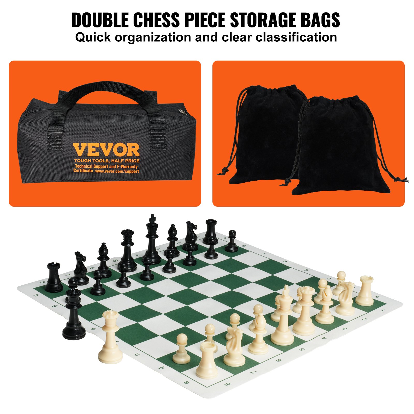 VEVOR Tournament Chess Set, 20 Inch Roll-Up Beginner Chess Board ...