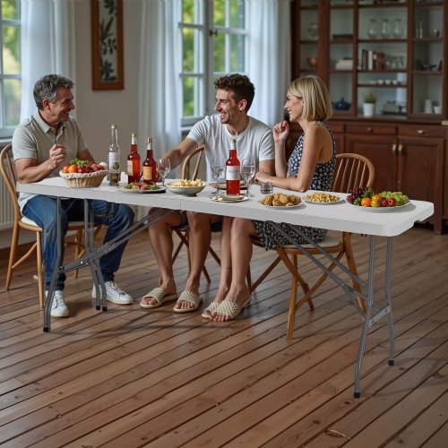 VEVOR 8ft Plastic Folding Table – 330 lbs, 48x29.5x3.5 in