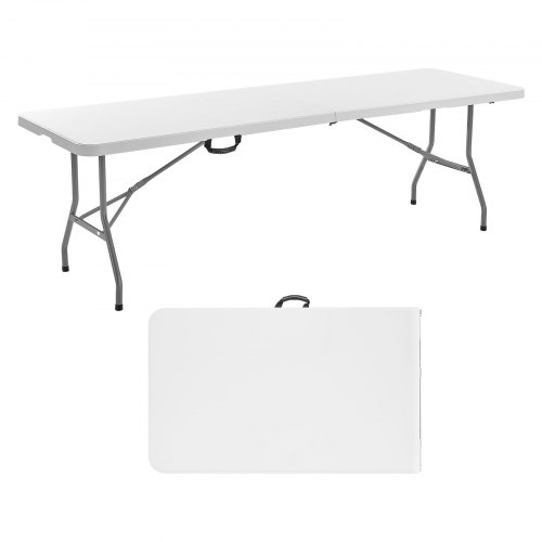 VEVOR 8ft Plastic Folding Table – 330 lbs, 48x29.5x3.5 in