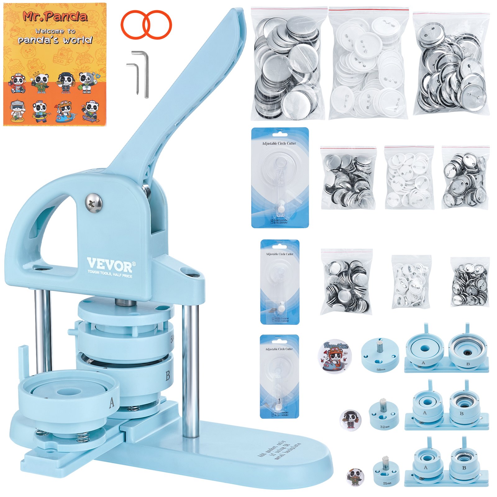 VEVOR Button Maker, 1/1.25/2.28 inch(25/32/58mm) 3-IN-1 Pin Maker ...