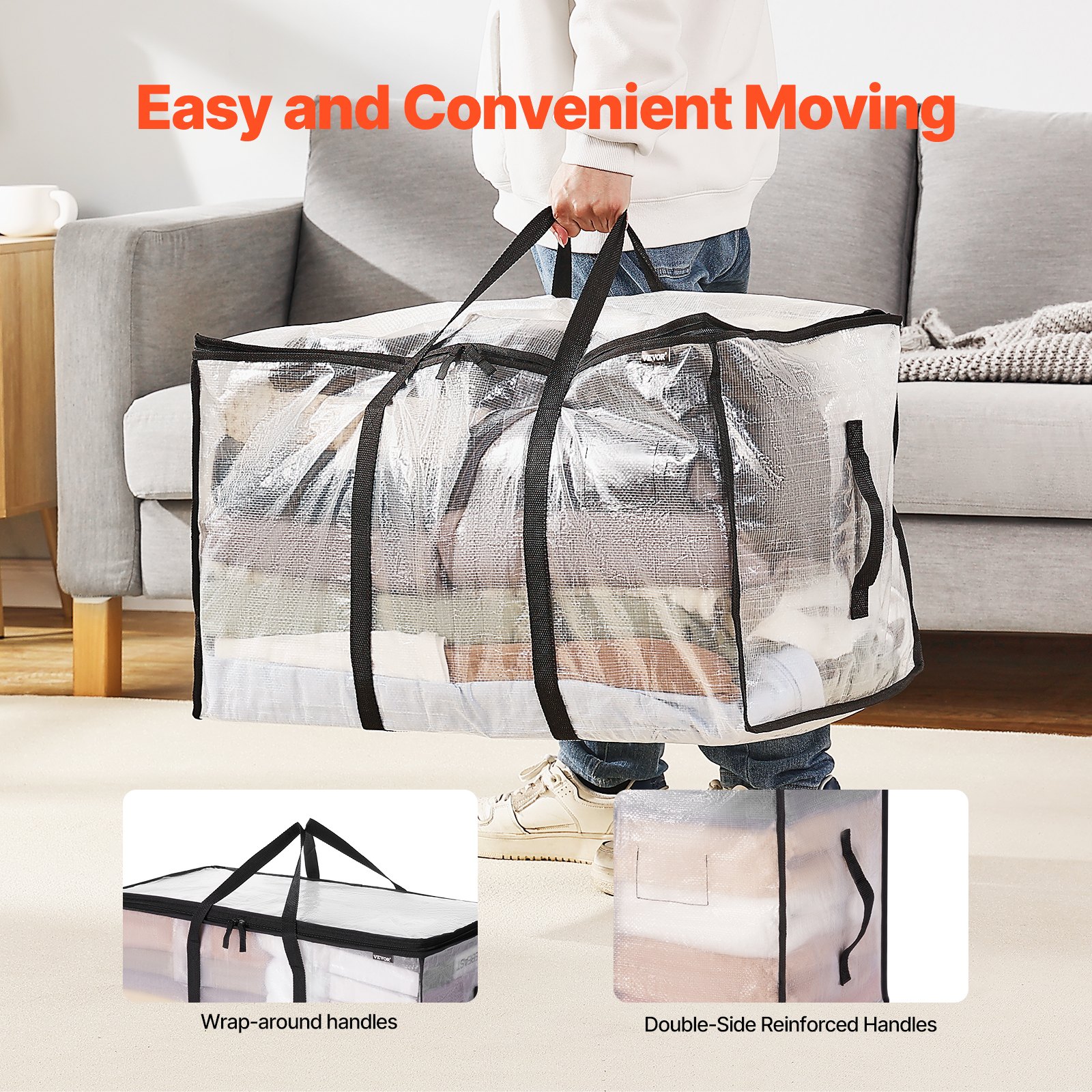 VEVOR 90L Large Storage Bags, 6 Pack Clothes Storage Bins, Foldable ...