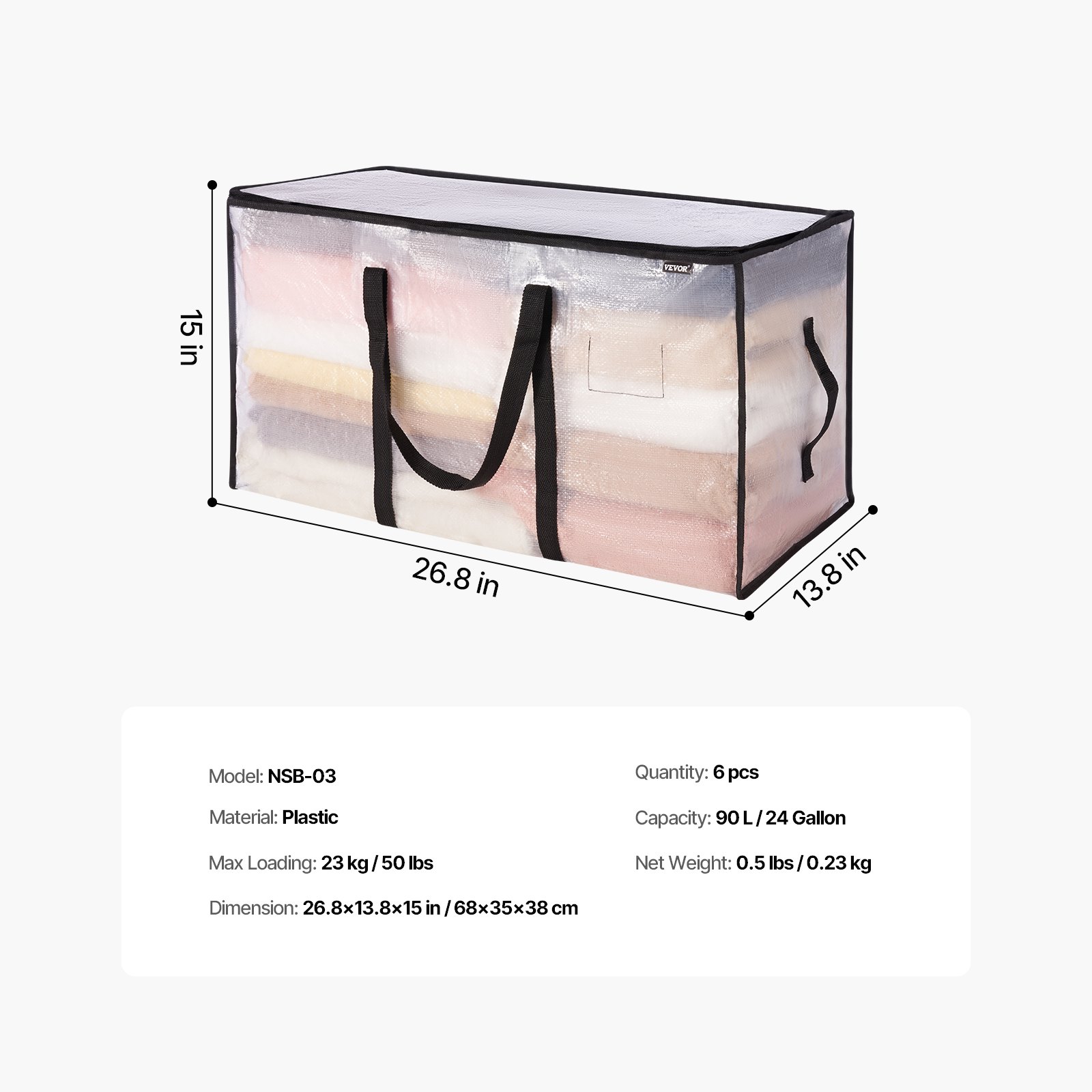 VEVOR Plastic Storage Bags for Clothes – 90L Large, 6 Packs