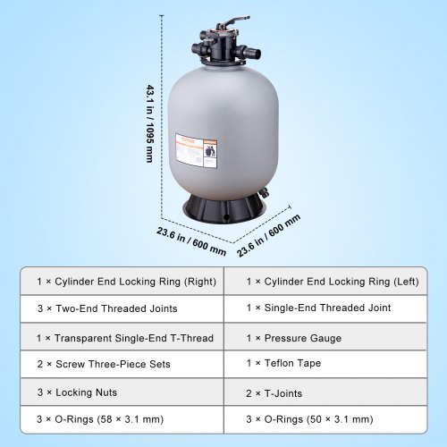 VEVOR Sand Filter, 24-inch, Up to 65 GPM Flow Rate, Above Inground