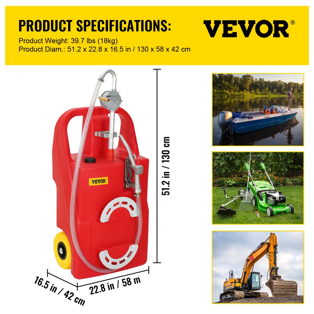 VEVOR Fuel Caddy, 25 Gallon, Portable Fuel Storage Tank On-Wheels, with ...