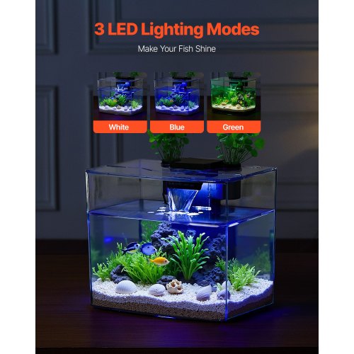 VEVOR 3.5 Gallon Fish Tank – Self-Cleaning, 3 Lighting Modes