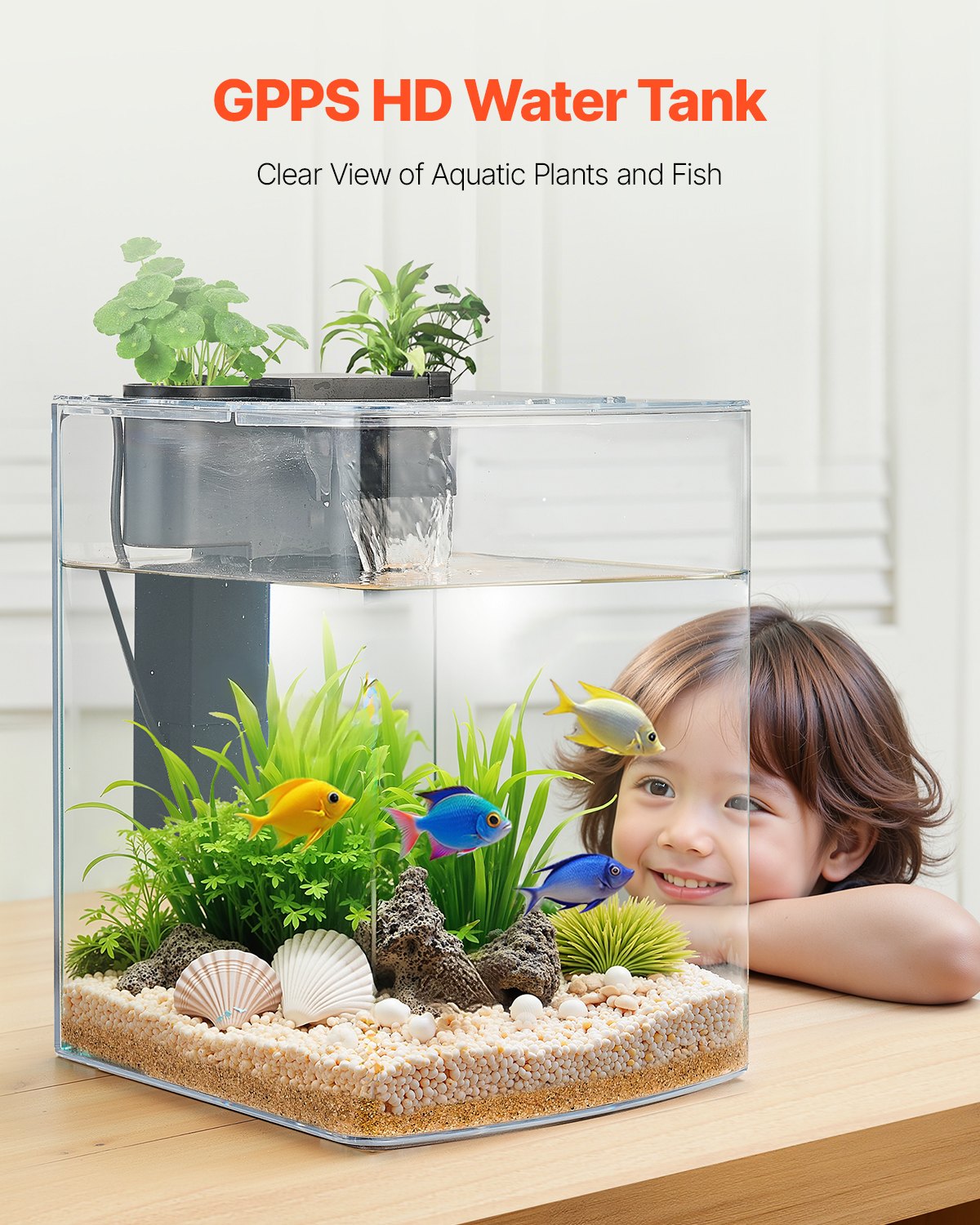 VEVOR 2 Gallon Fish Tank – 3 Color LED, 3 mm Thickness