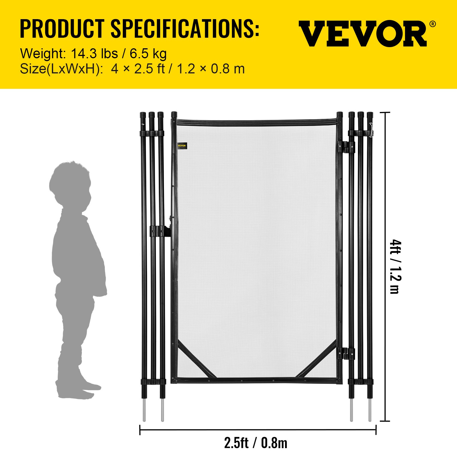 VEVOR Pool Fence Gate 4x2.5 Ft, Pool Safety Fence Gate Kit 1000D Powder
