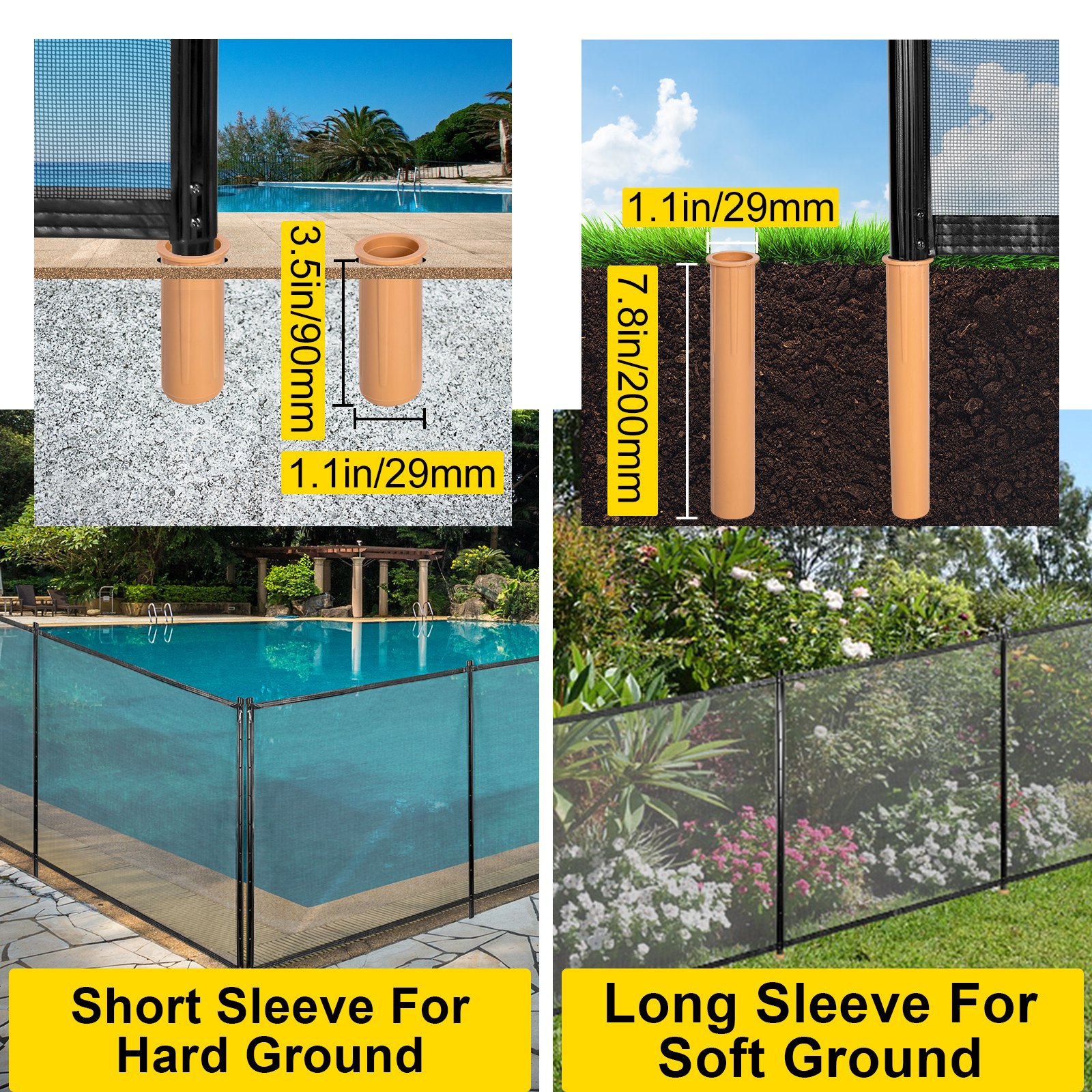 VEVOR Sentry Security Pool Fence 4x12ft Removable Pool Fence Hole Size