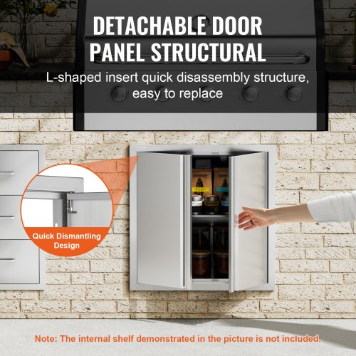 VEVOR BBQ Access Door, 24W x 24H Inch Double Outdoor Kitchen Door, Stainless Steel Flush Mount Door, Wall Vertical Door with Recessed Handles , for BBQ Island, Grilling Station, Outside Cabinet main image 0