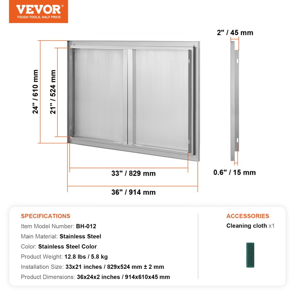 VEVOR BBQ Access Door, 36W x 24H Inch Double Outdoor Kitchen Door ...