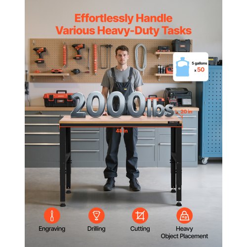 VEVOR Adjustable Workbench, 2000 lbs Capacity, 48 x 20-inch Heavy Duty ...