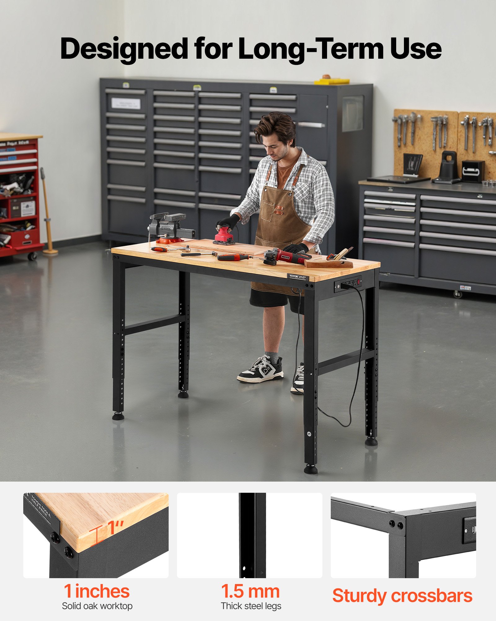 VEVOR Adjustable Workbench, 2000 lbs Capacity, 48 x 20-inch Heavy Duty ...