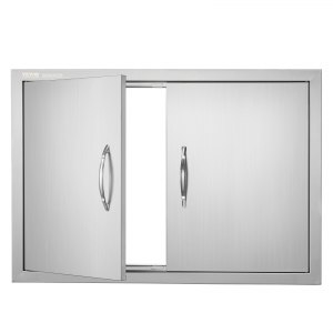 VEVOR BBQ Access Door, 30W x 21H Inch Double Outdoor Kitchen Door, Cold Plate Flush Mount Door, Wall Vertical Door with Handles and Ventss, for BBQ Island, Grilling Station, Outside Cabinet main image 1