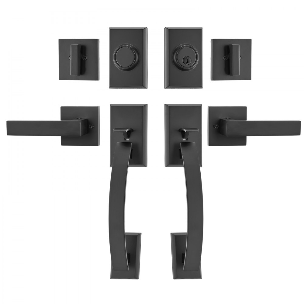 VEVOR Double Door Handle Set, Matte Black Arched Door Lever, Double