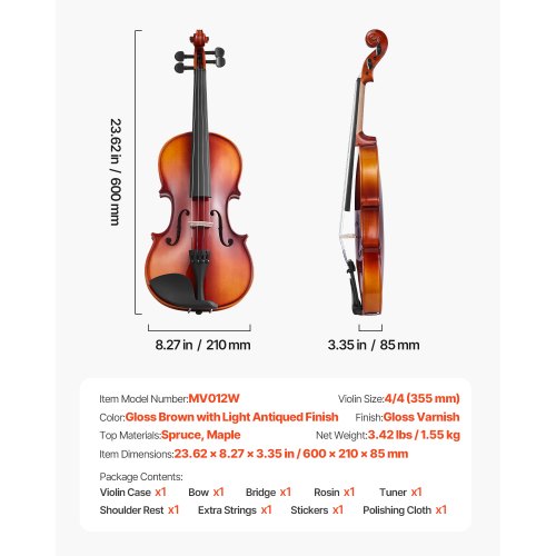 VEVOR 4/4 Violin – 23+ inches, 584.2+ mm, Aged 12+