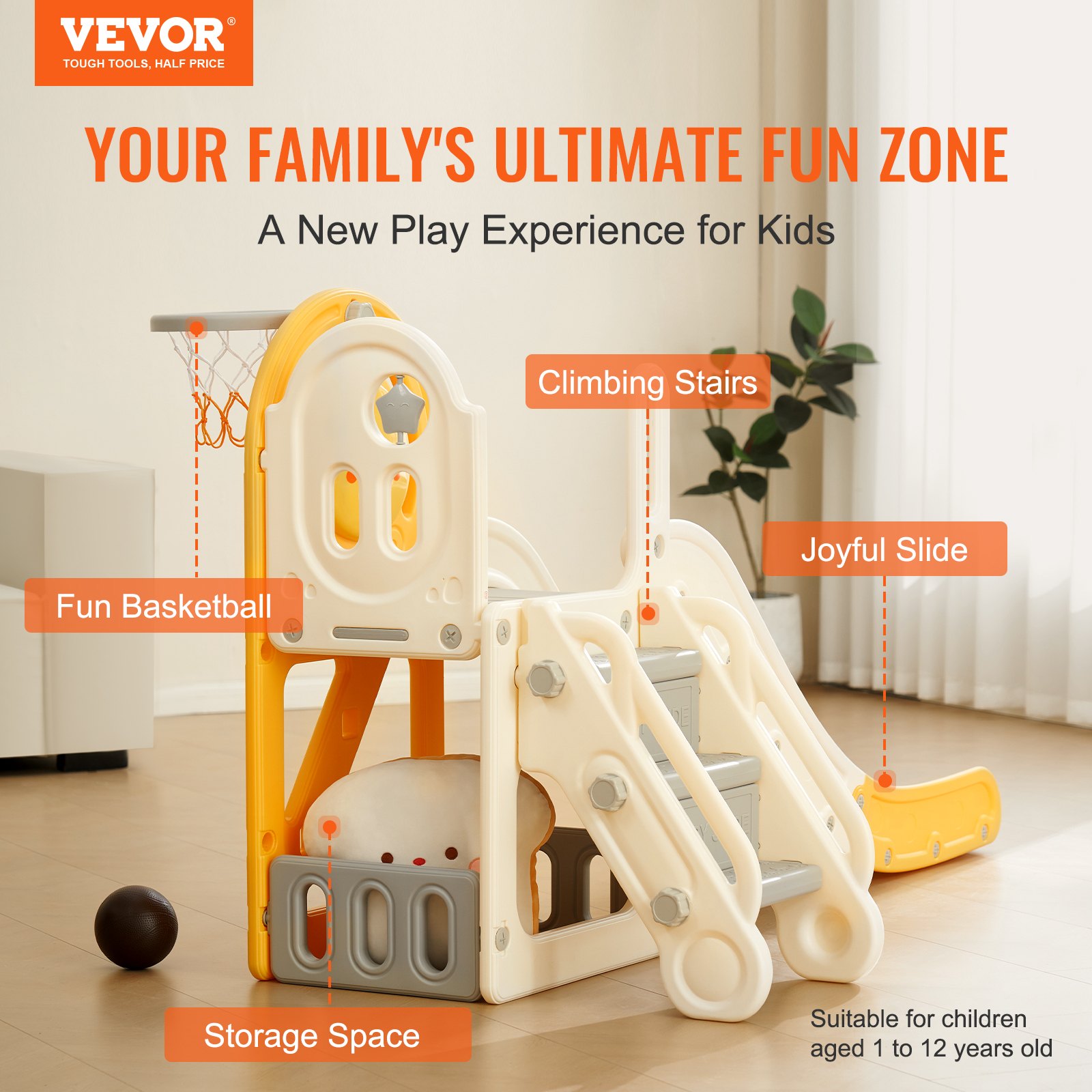 VEVOR Toddler Slide, Kid Slide for Toddlers Age 1-12 w/ Climbable ...