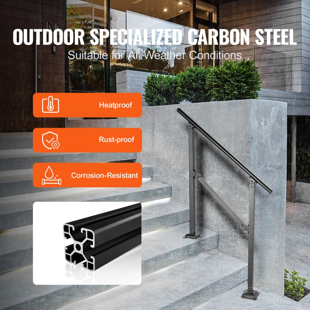 VEVOR Stair Handrail Railing, 3 ft, 3 Steps Handrails for Outdoor ...