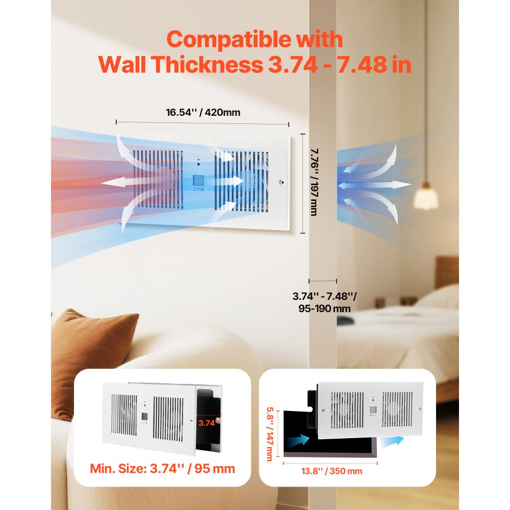 VEVOR 4-Inch Room to Room Fan, 2-in-1 300 CFM Through Wall Fan with ...