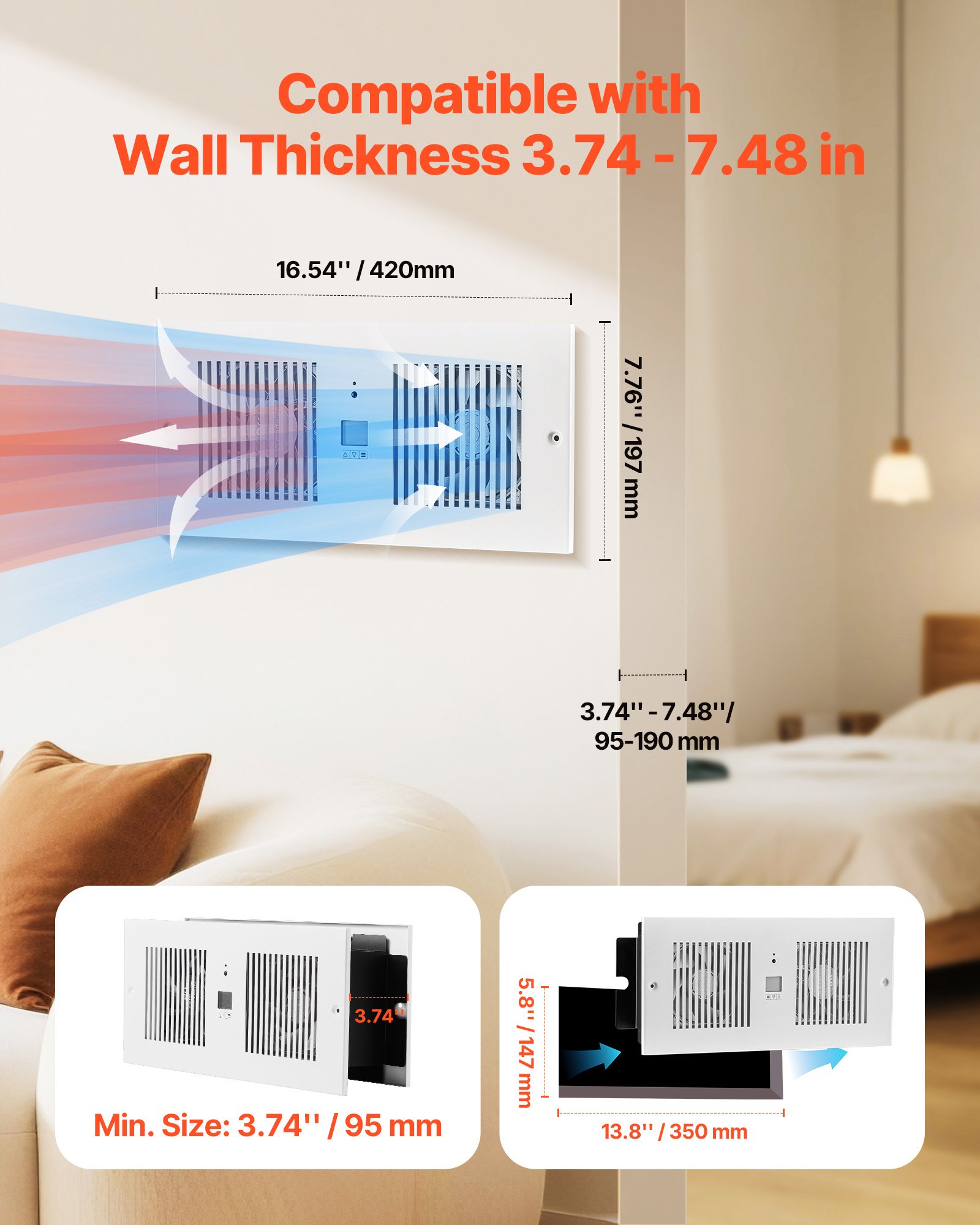 VEVOR Room To Room Fan – 4″ 300 CFM Wall Vent, 10-Speed