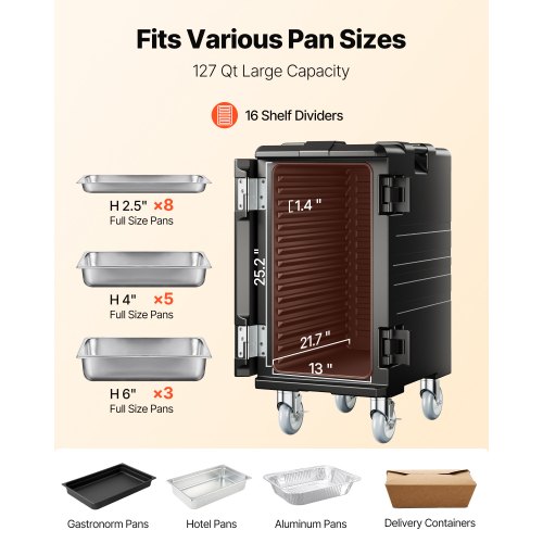 VEVOR Insulated Food Pan Carrier, 109 Qt Hot Box for Catering