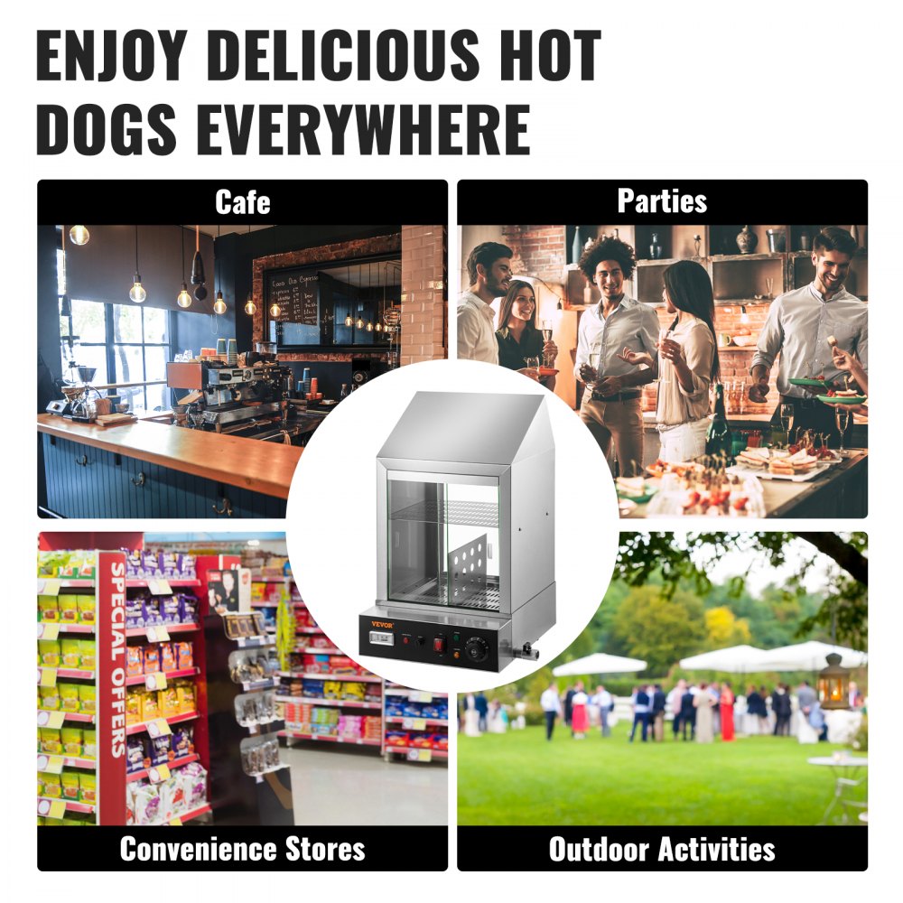 CROSSON Professional Hot Dog Steamer 42L,1200W Hot Dog Steamer Machine