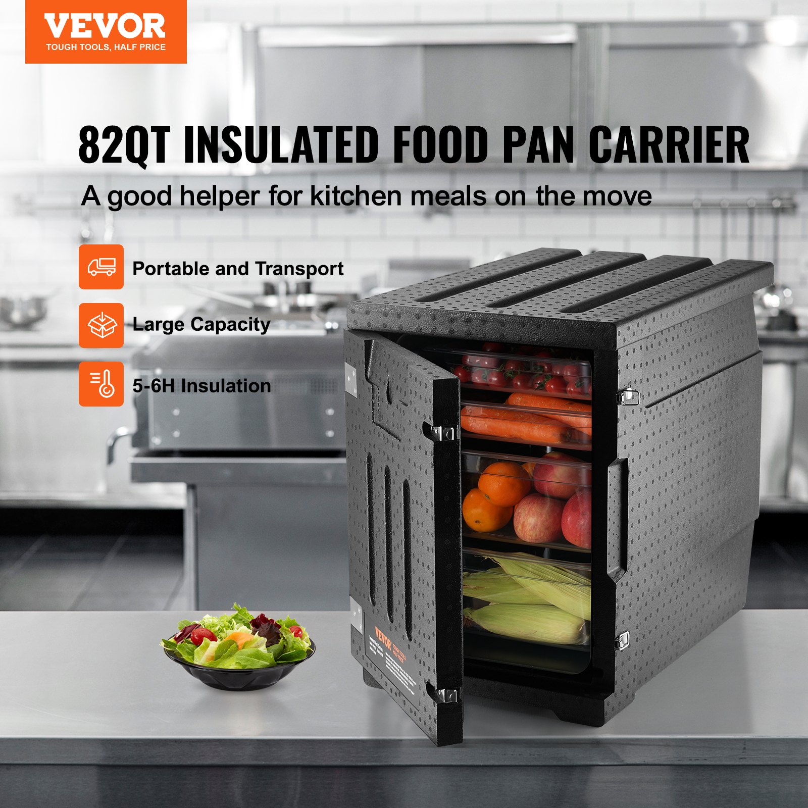 VEVOR Insulated Food Pan Carrier, 82 Qt Hot Box for Catering, LLDPE ...
