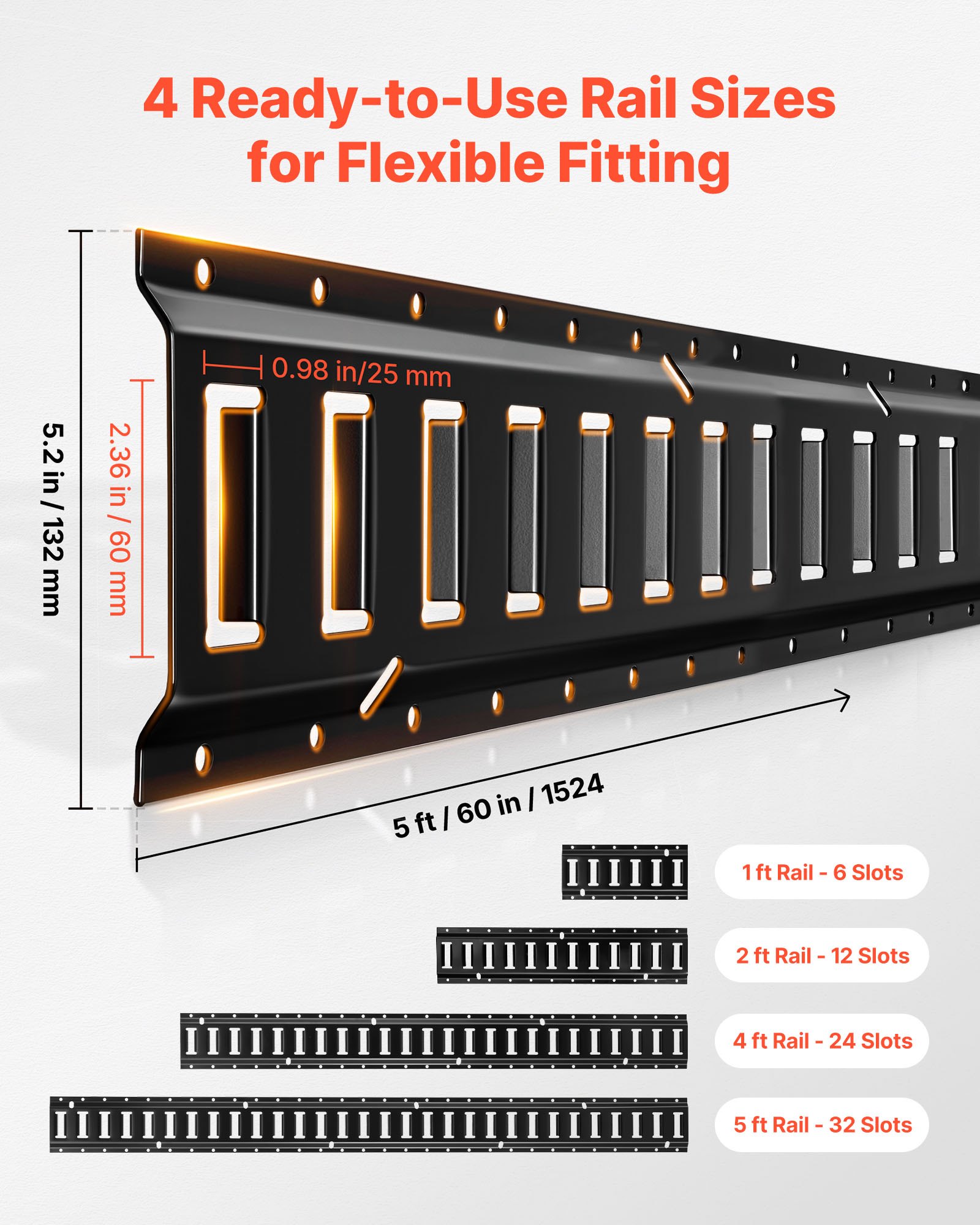 VEVOR E-Track Tie-Down Rail Kit, 8 Pack (5ft+4ft+2ft+1ft) E Track Rails ...
