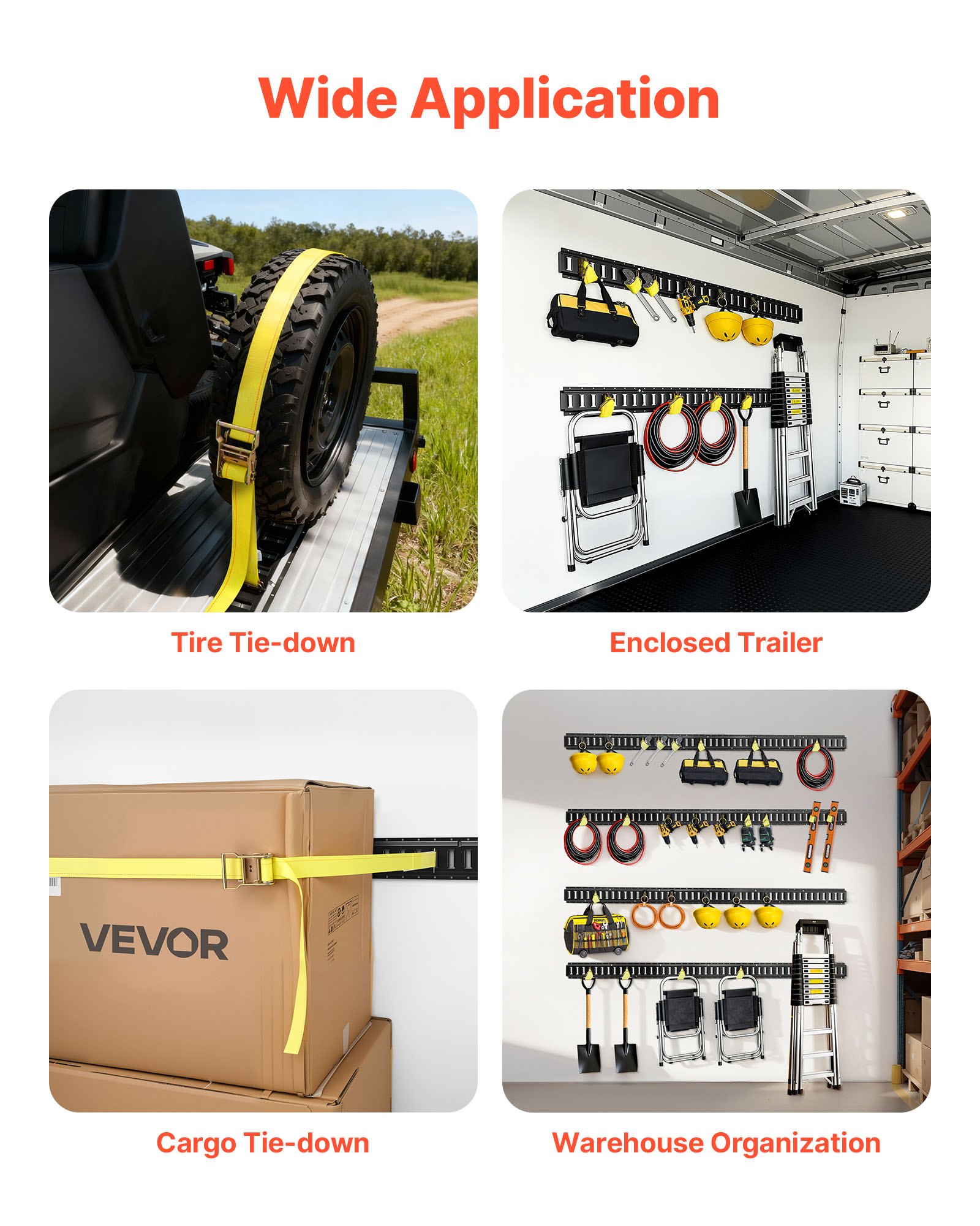 VEVOR E-Track Tie-Down Rail Kit, 8 Pack (5ft+4ft+2ft+1ft) E Track Rails ...