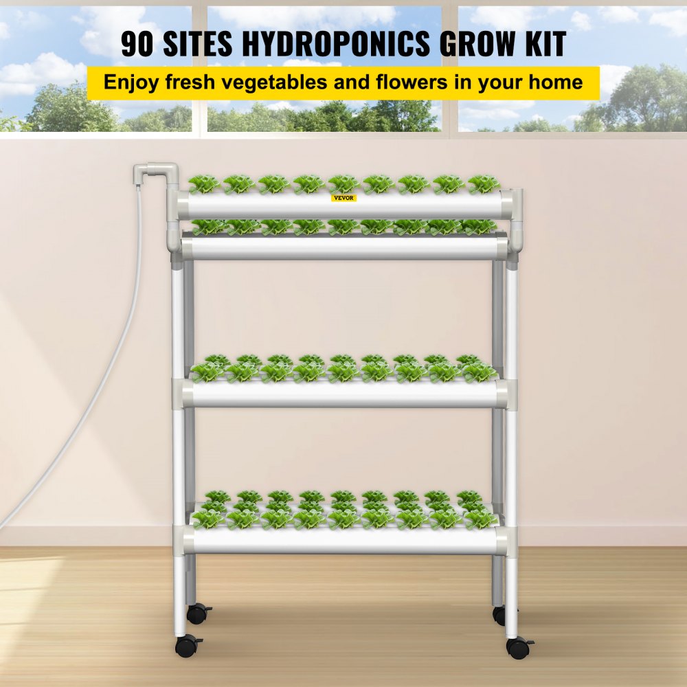 VEVOR Hydroponics Growing System, 90 Sites 10 Food-Grade PVC-U Pipes, 3 ...