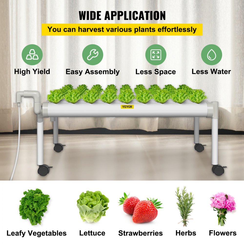 VEVOR Hydroponics Growing System, 54 Sites 6 Food-Grade PVC-U Pipes, 1 ...