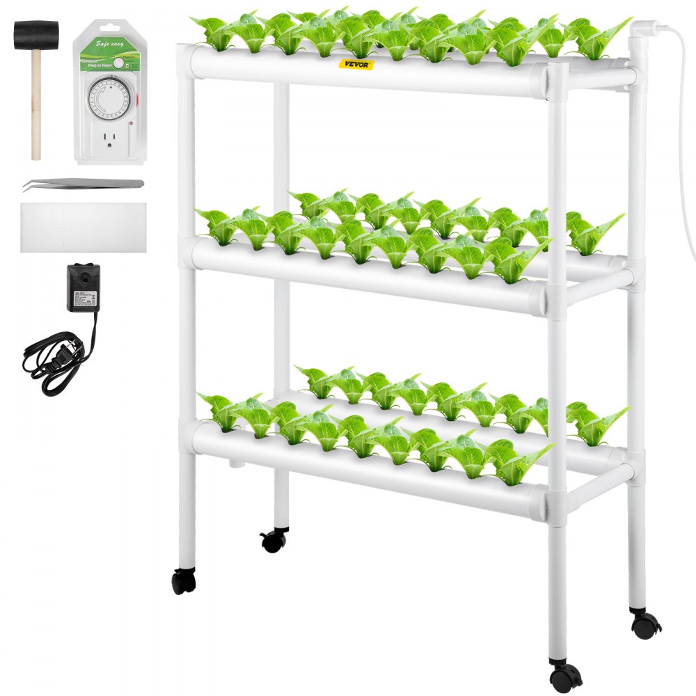 VEVOR Hydroponics Growing System, 54 Sites 6 Food-Grade PVC-U Pipes, 3 ...