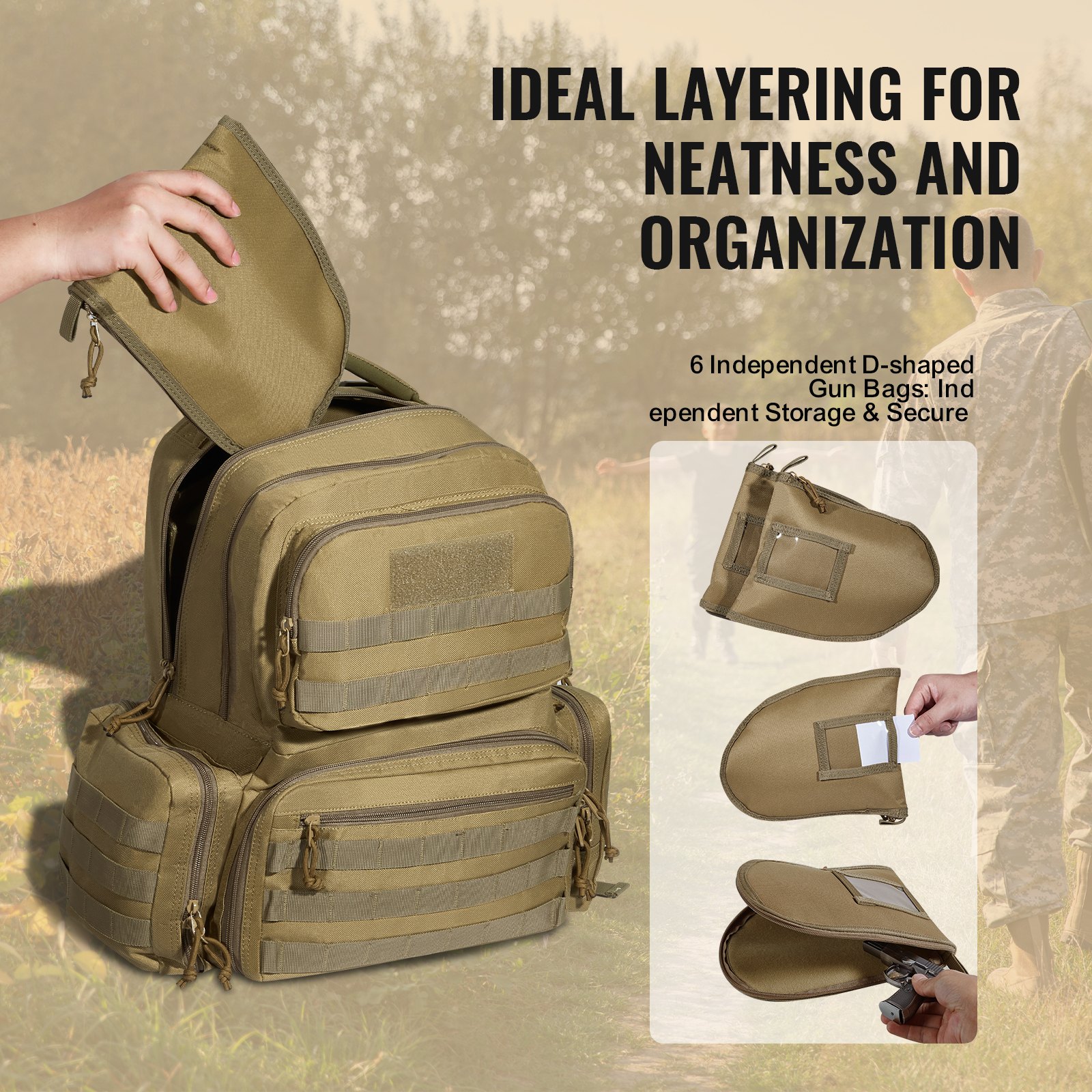 VEVOR Gun Range Backpack — 6-Pistol Shooting Range Bag