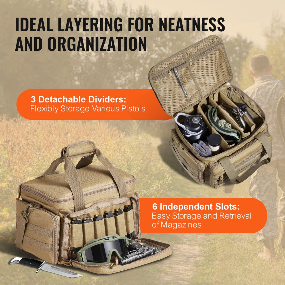 VEVOR Range Bag for 3 Guns, Tactical Gun Range Bag with 2 Detachable VEVOR Range Bag for 3 Guns, Tactical Gun Range Bag with 2 Detachable