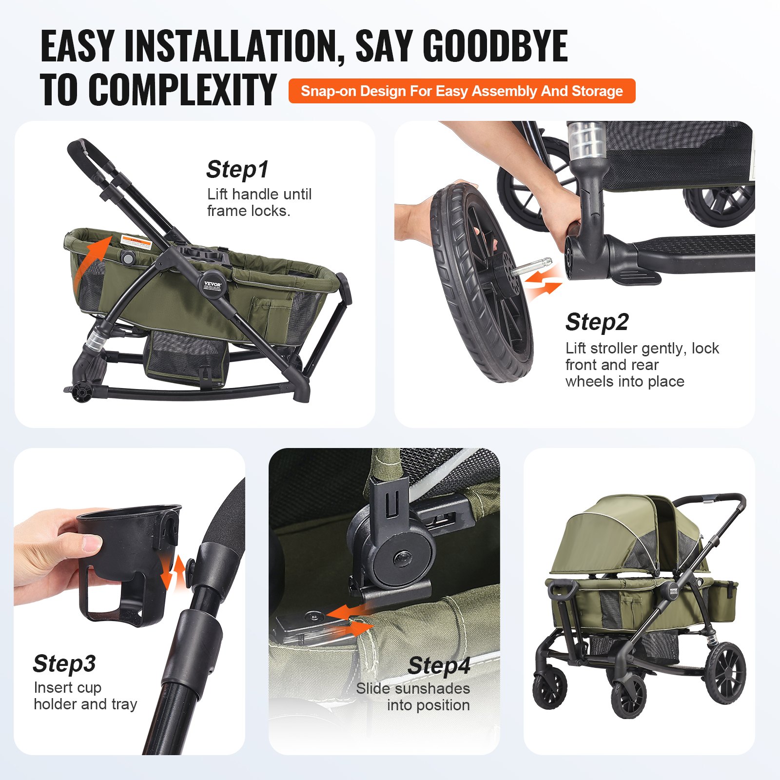 VEVOR All-Terrain Stroller Wagon, 2 Seats Foldable Expedition 2-in-1 ...