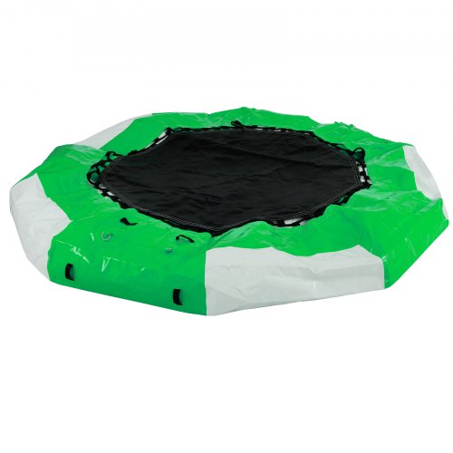 VEVOR Inflatable Water Trampoline 10ft Round Inflatable Water Bouncer with Yellow Slide and 4 Step Ladder Water Trampoline in Green and White for Water Sports. VEVOR US