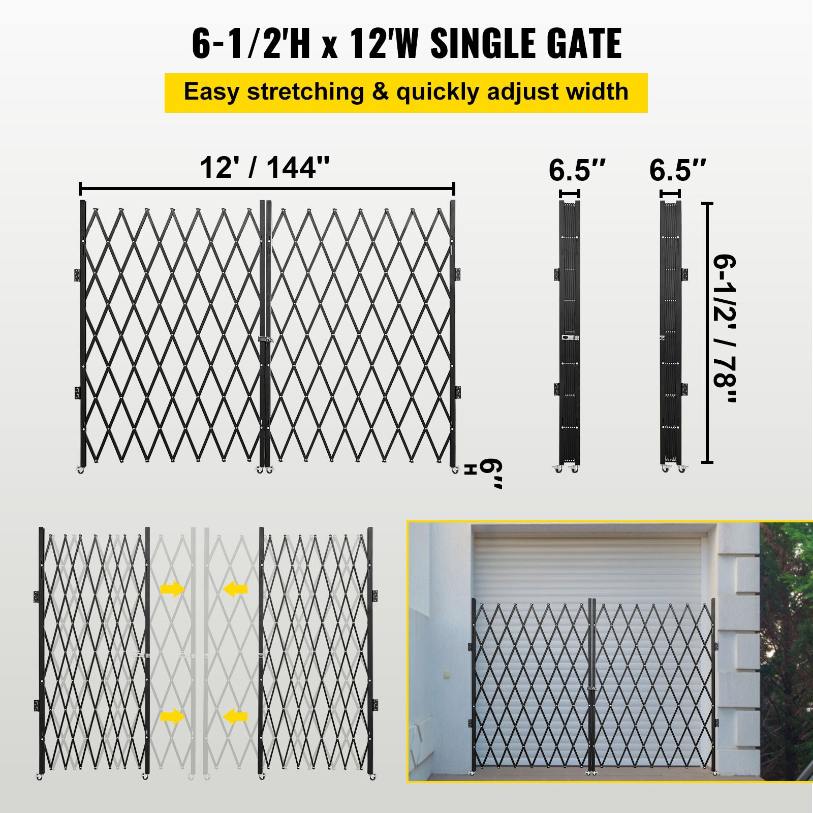 VEVOR Double Folding Security Gate, 6-1/2' H x 12' W Folding Door Gate ...