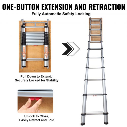 VEVOR Attic Ladder Telescoping 158.76kg Capacity 100cm x 59.94cm Multi Purpose Aluminium Extension Lightweight and Portable Fits298.7cm 320.04cmCeilingHeights Convenient Access to Your Attic Standa VE...