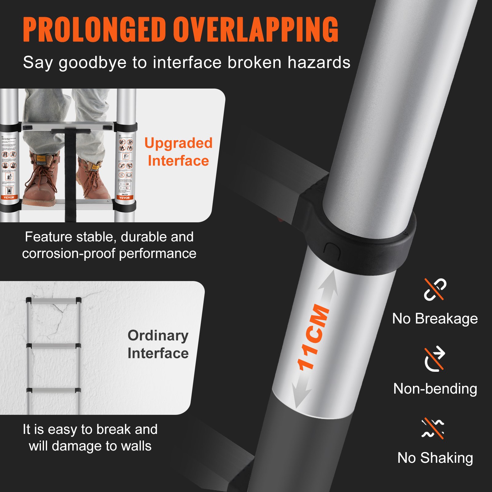 VEVOR Telescoping Ladder, 10.5 FT Aluminum Onebutton Retraction