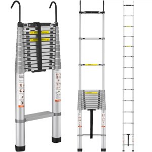 VEVOR Telescoping Ladder 563.9CM Aluminum One button Retraction Collapsible Extension Ladder 400 LBS Capacity with Non slip Feet Portable