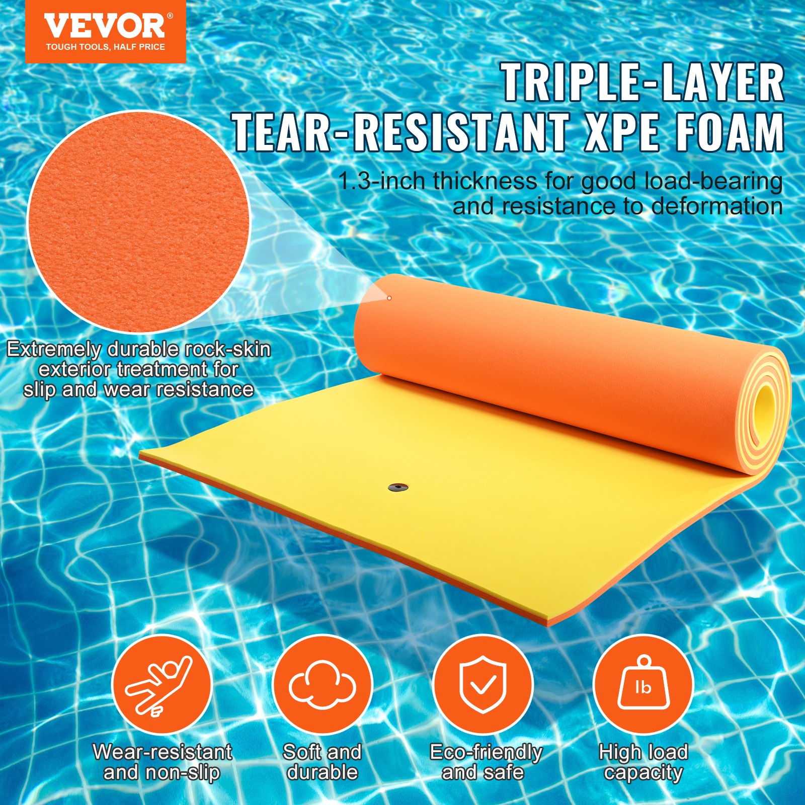 VEVOR Lily Pad Floating Mat, Large 18x6 FT Floating Water Pad, 3-Layer ...