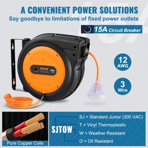 VEVOR Retractable Electric Cord Reel – Heavy-Duty & Safe