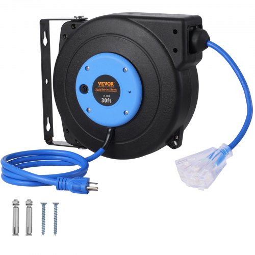 VEVOR Retractable Power Cord Reel – 30FT, 16AWG/3C, SJTOW