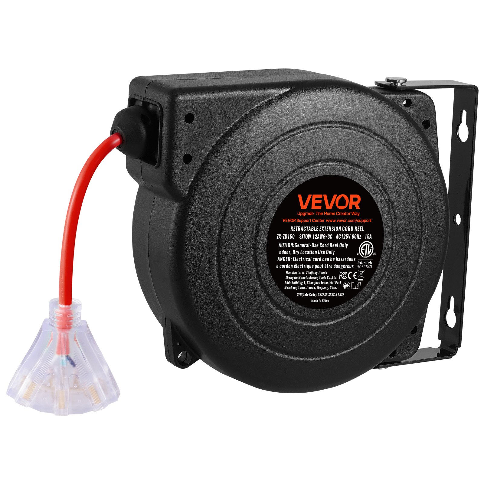 VEVOR Retractable Power Cord Reel — Safety & Auto-Lock