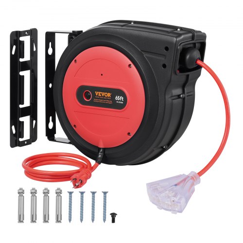 VEVOR Heavy Duty Retractable Extension Cord Reel – 65FT