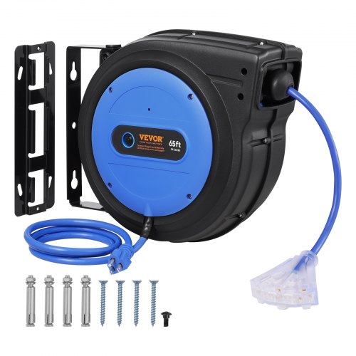 VEVOR Heavy Duty Retractable Cord Reel – 65 FT, 15A, 1875W