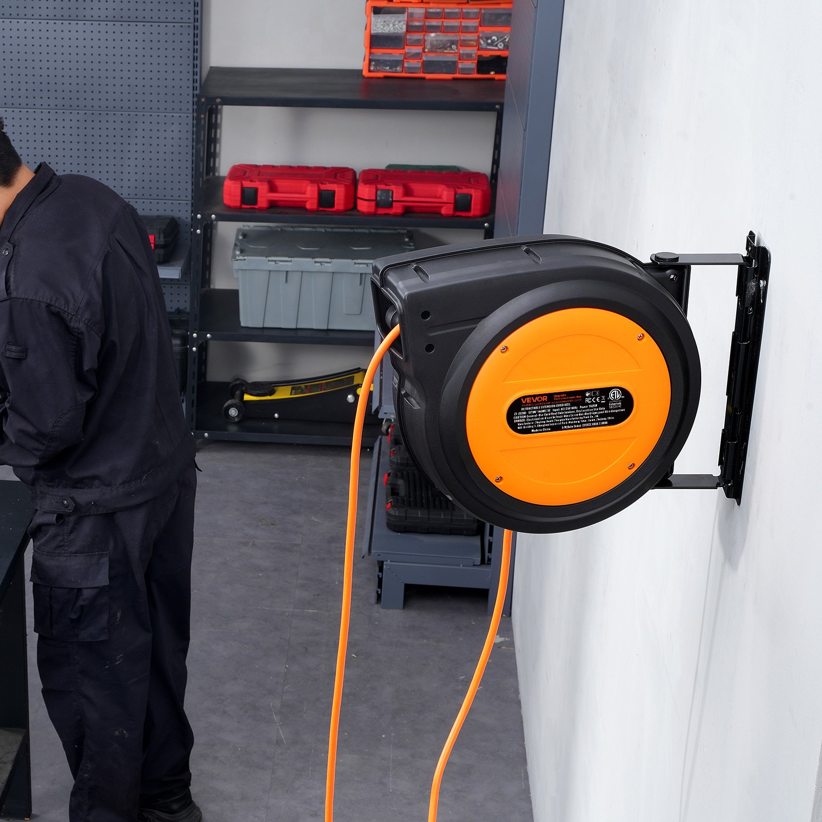 VEVOR Electric Retractable Cord Reel: 75FT, 3-Outlet Sockets