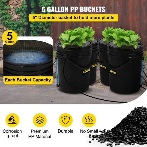 VEVOR DWC Hydroponic System, 5 Gallon 4 Buckets, Deep Water Culture ...